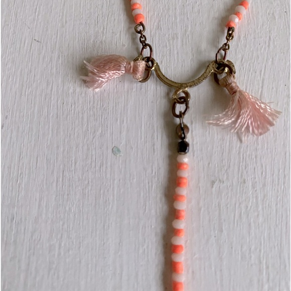 Boho peachy-pink beaded tassel casual to dressy necklace with artsy feel - Picture 1 of 7
